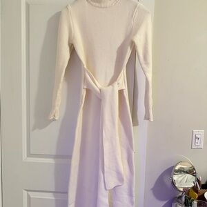 En Saison Cream Long Sleeve Knit Dress with Wrap